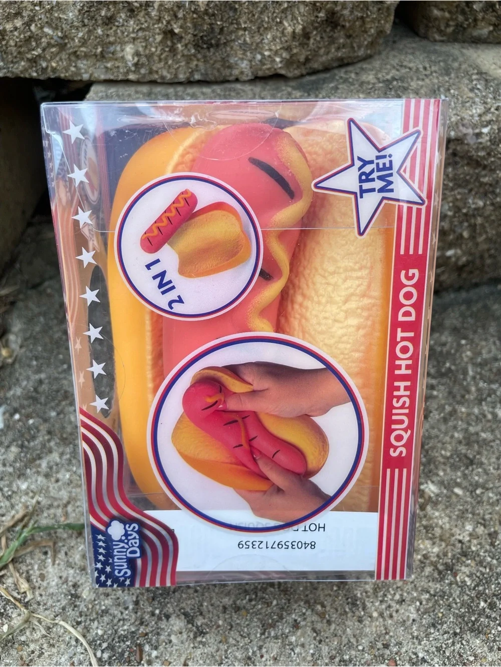 Sunny Days Squish Hot Dog Toy - Yellow Bun with Pink Sausage